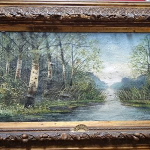 Old table wood landscape camille corot painting Barbizon framed original Bill