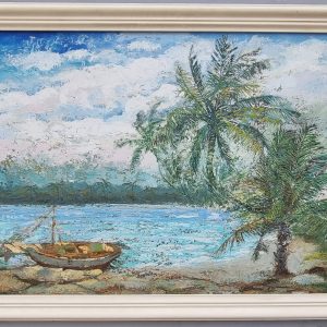 Oil on canvas signed Albert E. Backus Florida Beach framed